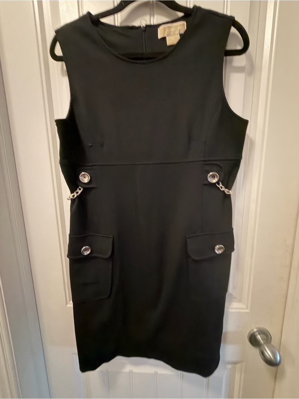 MICHAEL Michael Kors Black Sleeveless Shift Dress with Chain Pocket Detail